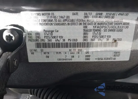 2013 Ford C-Max Energi Sel из США, поврежденный, VIN 1FADP5CU9DL533130